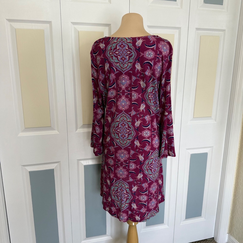 Soft Surroundings Berry Floral Embroidered Bib Bell Sleeve Tunic Dress XL 2EU17 - Picture 4 of 9